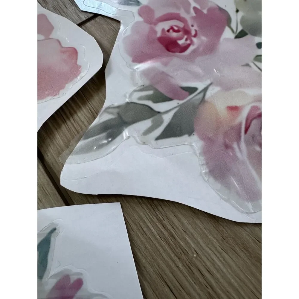 Toarti Vinyl Wall Decals Pink Poppy Roses Flowers Leaves Peel & Stick Decor (54)